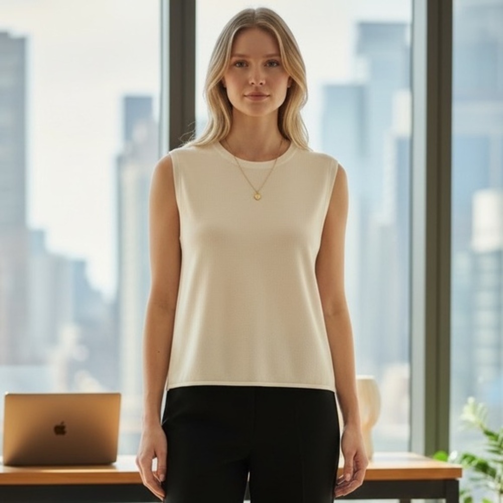 WORTH CREAMY WOOL BLEND SILK SHELL OFFICE CAREER BUSINESS TOP SZ L - Picture 1 of 6